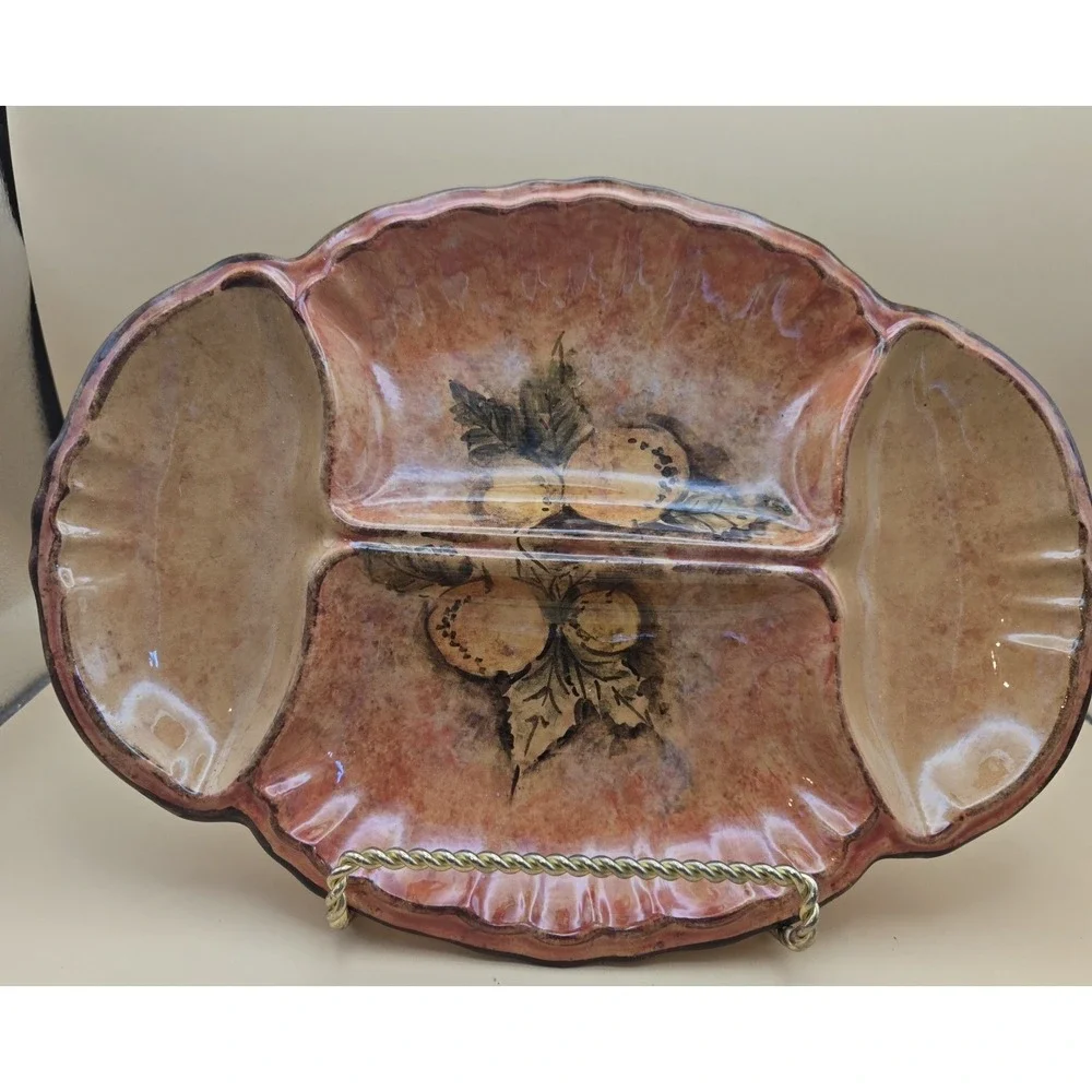 Tuscany Serving Dish, Scalloped‎ Design Fruit And Leaves 13
